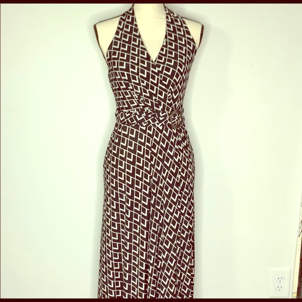 Classy black and white, halter, maxi dress